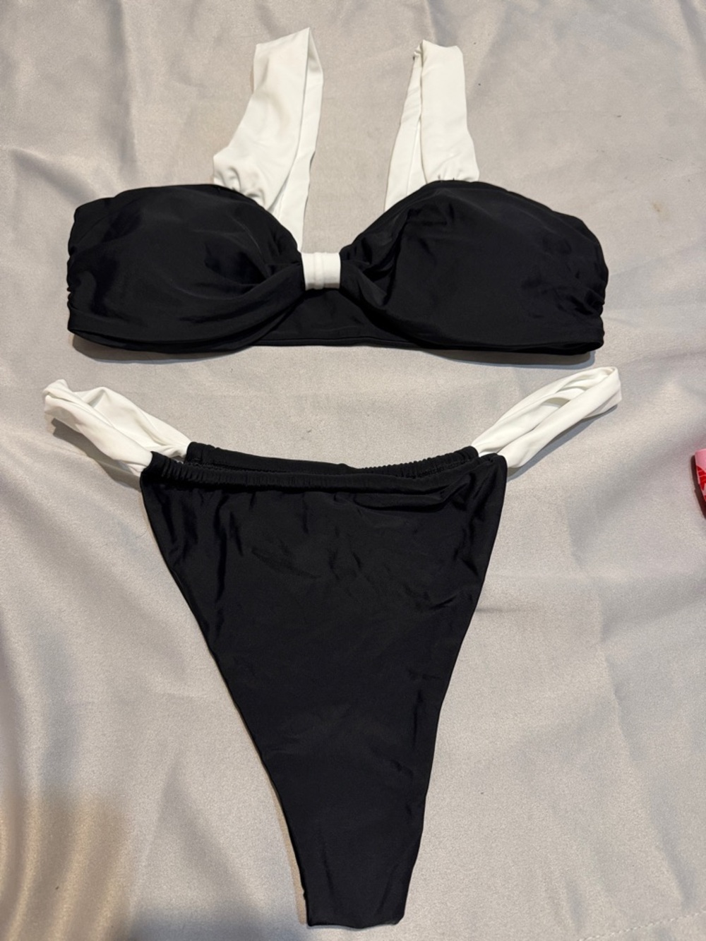 Two-Tone Black and White Bandeau Bikini Set